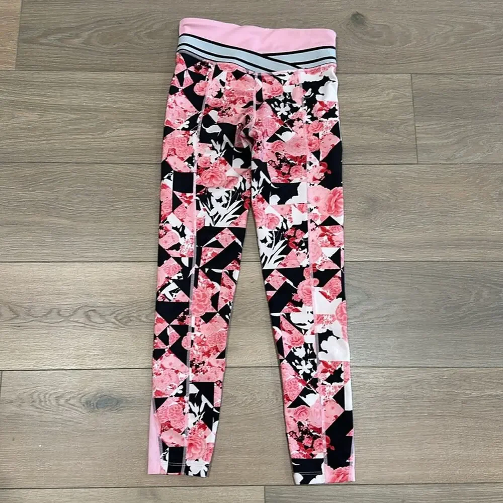 NIKE Girls‎ Pink Black Dri-Fit Floral Abstract Printed Tight Fit Leggings Size L